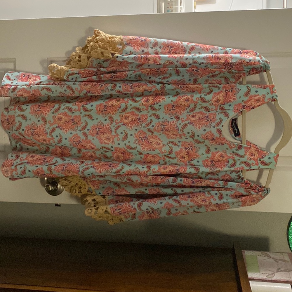 Summer/spring dress. Short and mini. Off the shoulder long flowey sleeves.